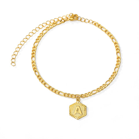 Dainty A-Z letter Anklet Hexagon Shaped Initial Ankle Bracelet Stainless Steel Feet Jewelry Gold Color Leg Chain Women Gifts