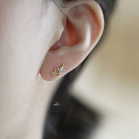 Four-Pointed Star Plating 14k Gold Earrings