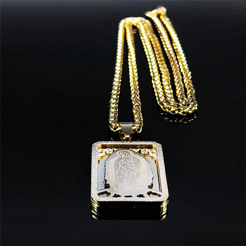 2022 Hip Hop Double Layer Stainless Steel Long Pendant Necklace Women/Men Gold Color Virgin Mary Jewelry collier homme N6003S02