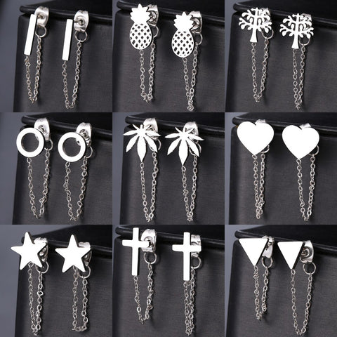 Stainless Steel Earrings 2022 Trend Cross Geometric Element Stars Heart Fashion Tassel Chain Earrings For Women Jewelry Friends