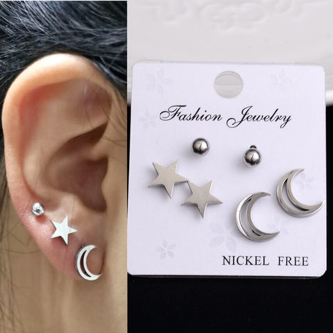 Stainless Steel Earrings Small Cute Butterfly Star Moon Heart Stud Earrings Set Punk Piercing Earing Women&#39;s Minimalist Jewelry