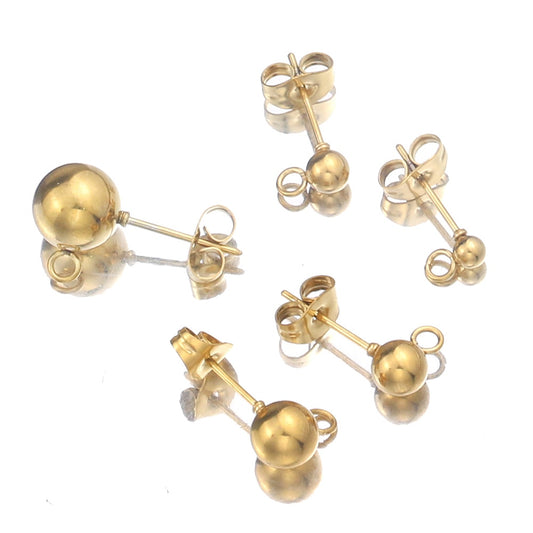 20pcs Stainless Steel Hypoallergenic 3 4 5 6 8mm Round Ball Earring Post Stud with Loop Fit DIY Earring  Jewelry Making Supplies