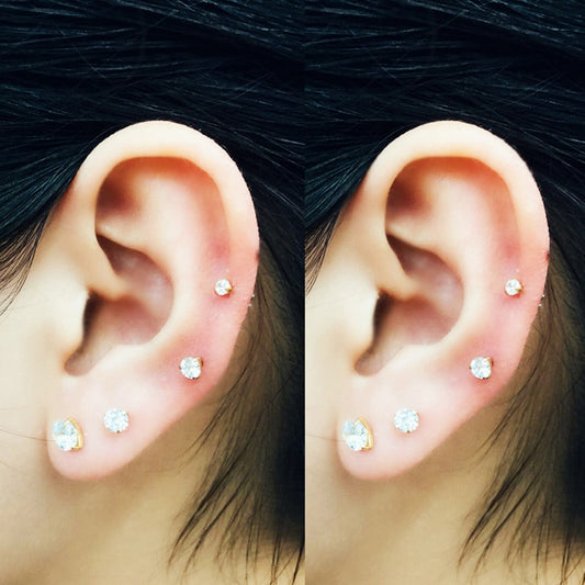Medical Stainless steel Crystal Zircon Ear Studs Earrings