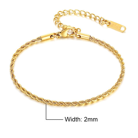 Vnox Charming Flash Twisted Rope Chain Bracelets for Women Lady, Stainless Steel Wrist Jewelry Length Adjustable