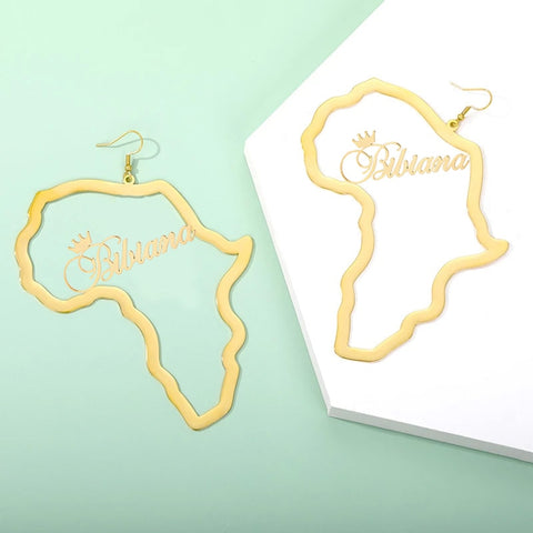 Stainless Steel Customized African Map Earring For Women Gold Color Punk Fashion Earrings Jewelry Ethnic Gift