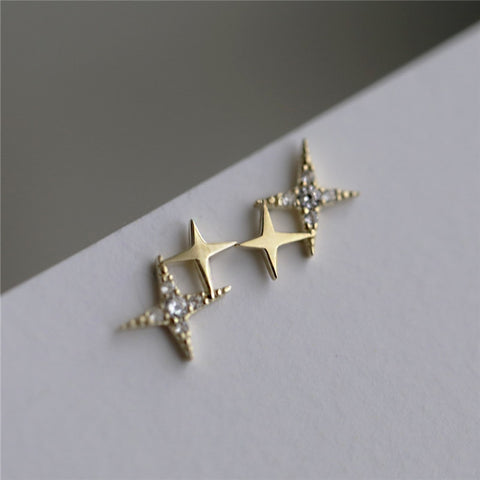 Four-Pointed Star Plating 14k Gold Earrings