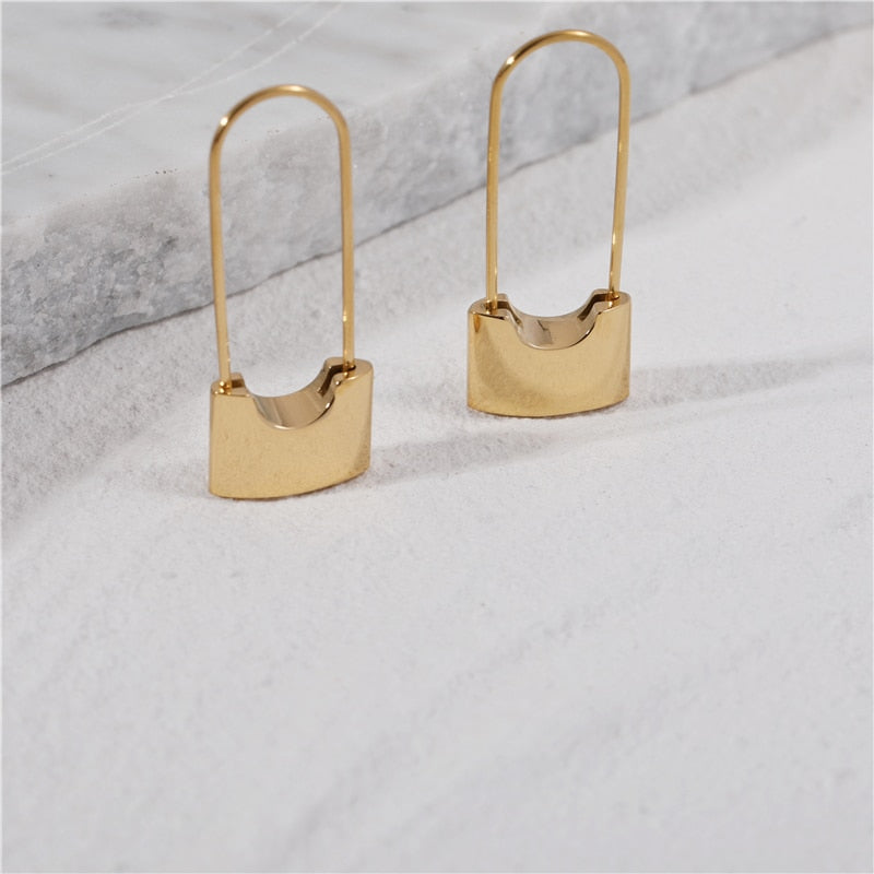 Waterproof & Tarnish Free Minimalist NO Fade Simple Lock Earrings Stainless Steel Jewelry