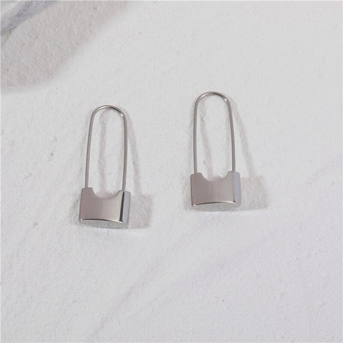 Waterproof & Tarnish Free Minimalist NO Fade Simple Lock Earrings Stainless Steel Jewelry