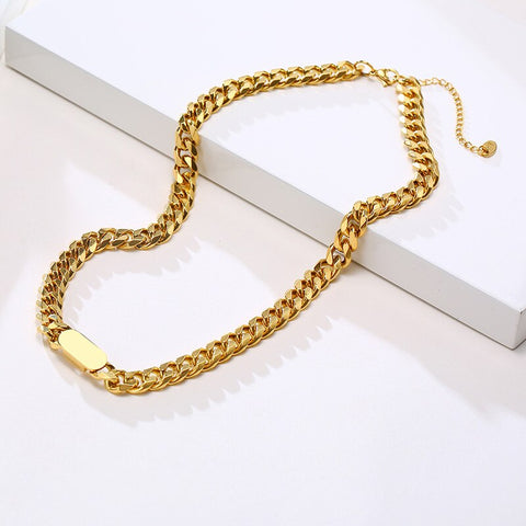 Stainless Steel Bold Curb Chain Necklace Minimal Design Chunky Cuban Link Colloar Women Gifts