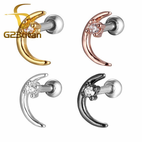 16G 6mm Stainless Steel Tragus Ring CZ Zircon Copper Cartilage Helix Earrings Surgical Ear Stud Piercing Jewelry Body Accessory