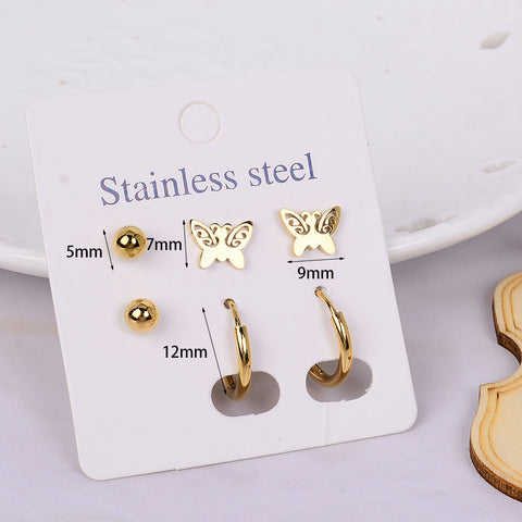 Stainless Steel Earrings Small Cute Butterfly Star Moon Heart Stud Earrings Set Punk Piercing Earing Women&#39;s Minimalist Jewelry