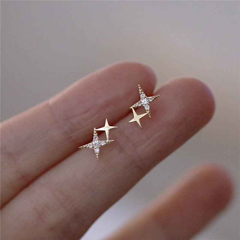 Four-Pointed Star Plating 14k Gold Earrings