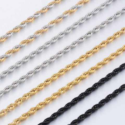 Width 2/4/6mm Stainless Steel Gold Rope Chain Necklace Statement Swag 316L Stainless Steel Twisted Necklace Chain Gold