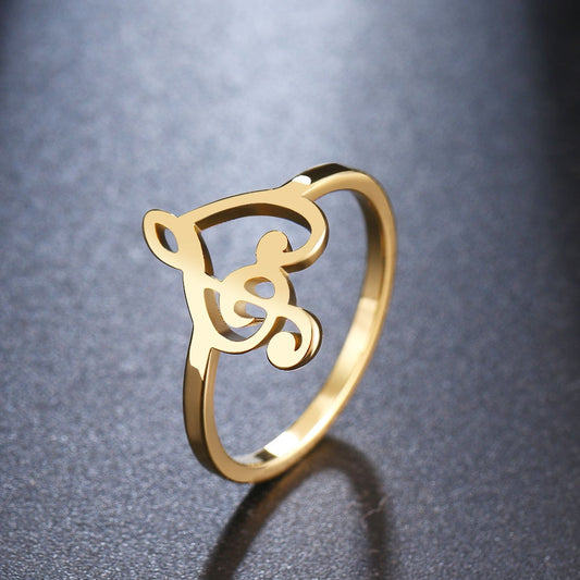 CACANA Music Note Heart of Treble and Bass Fashion For Women Gold Ring Female Bohemian Wedding Gifts Stainless Steel Jewelry