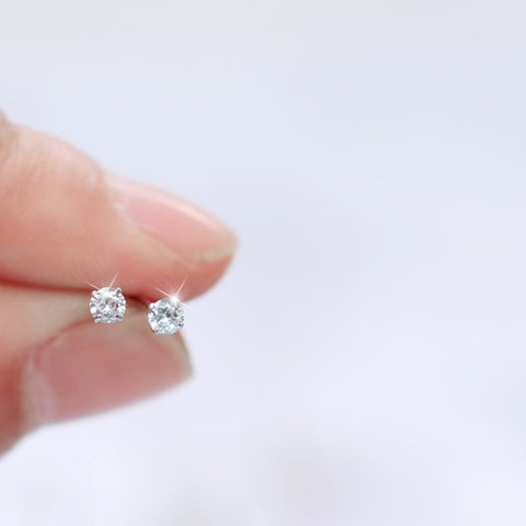 Fashion Cute Tiny Clear Crystal CZ Stud Earrings