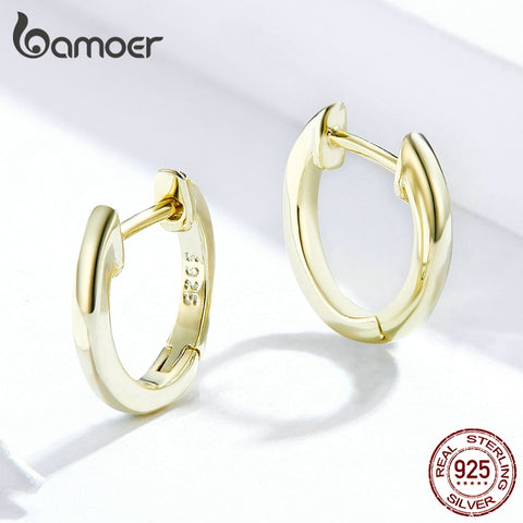 bamoer Tiny Hoop Earrings for Women Gold Color 925 Sterling Silver Small Ear Hoops Female Jewelry Fashion Bijoux Brincos SCE808