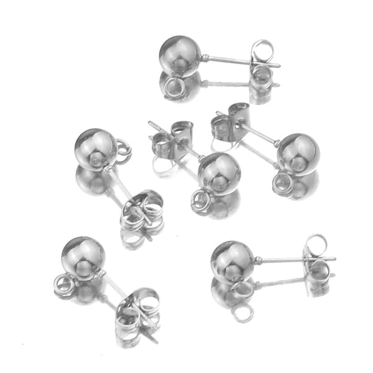 20pcs Stainless Steel Hypoallergenic 3 4 5 6 8mm Round Ball Earring Post Stud with Loop Fit DIY Earring  Jewelry Making Supplies