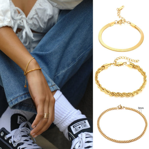 Paperclip Chain Bracelet for Women,Gold Color Stainless Steel Rectangle Link Bracelets,Cable Dainty Girls Layering Jewelry