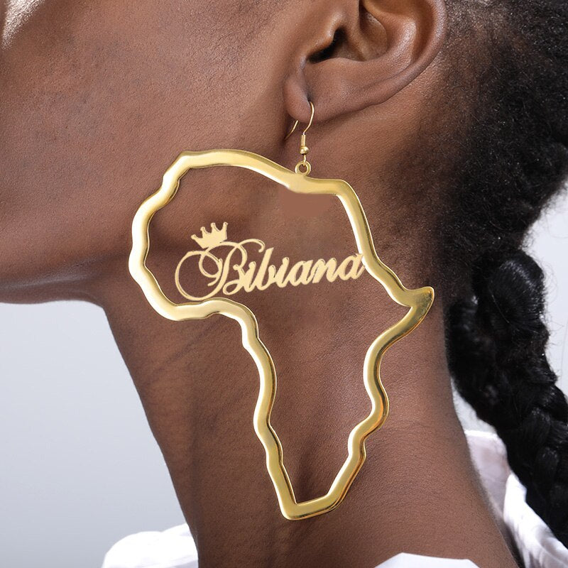 Stainless Steel Customized African Map Earring For Women Gold Color Punk Fashion Earrings Jewelry Ethnic Gift