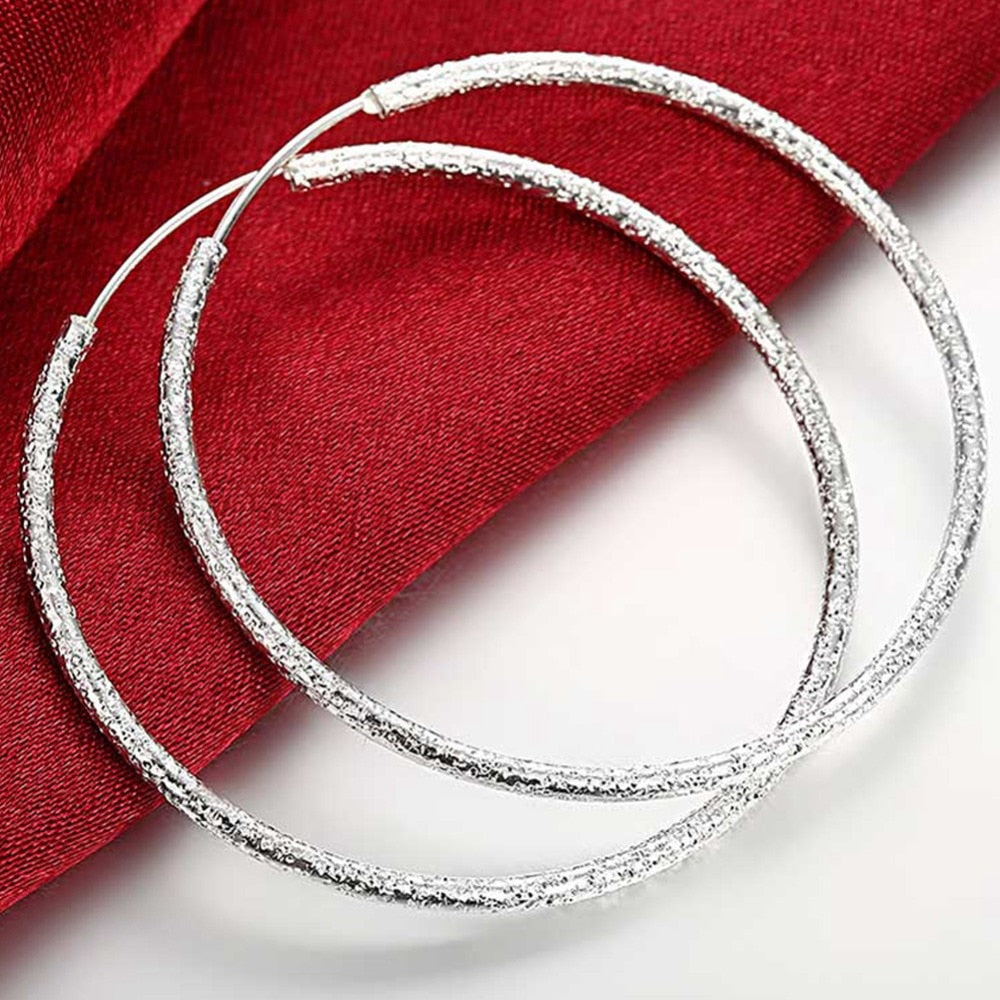 Free Shipping 925 Sterling Silver Simple Scrub 3.5cm/5.0cm Hoop Earrings for Women Trendy Jewelry Earrings