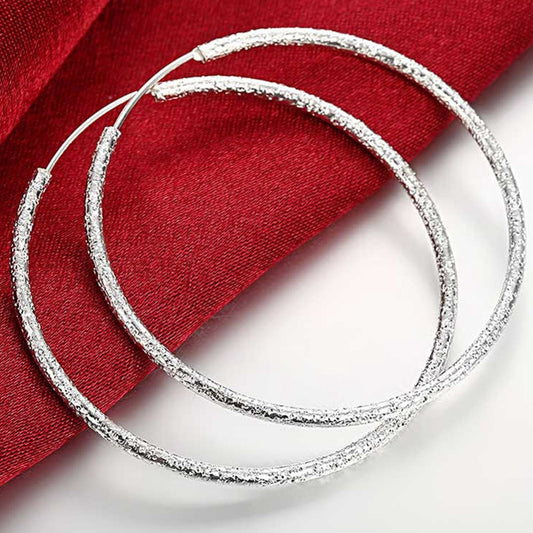 Free Shipping 925 Sterling Silver Simple Scrub 3.5cm/5.0cm Hoop Earrings for Women Trendy Jewelry Earrings