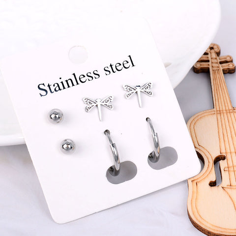 Stainless Steel Earrings Small Cute Butterfly Star Moon Heart Stud Earrings Set Punk Piercing Earing Women&#39;s Minimalist Jewelry