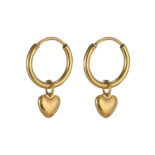 2021 New Romantic&sweet Jewelry Gift Tarnish Free Stainless Steel Gold Plated Mini Heart Charm Huggies Hoop Earrings for Women