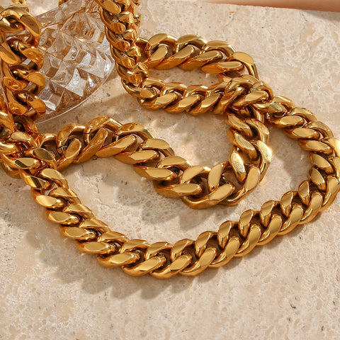 2021 New Trendy Stainless Steel 18K Gold Plated Tarnish Free Chunky Cuban Chain Necklaces For Women Hiphop