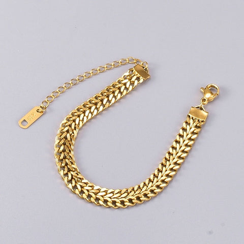 2021 New Bracelet Tarnish Free Stainless Steel Accessories Gold Plated Double Layer Cuban Chain Bracelet For Women Girl Bijoux