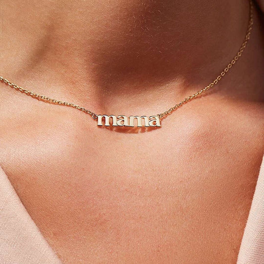 Best Gift for Mom Tarnish Free 316L Stainless Steel Real Gold Plated Letter Pendant Necklace Minimalist Gold Mama Necklace