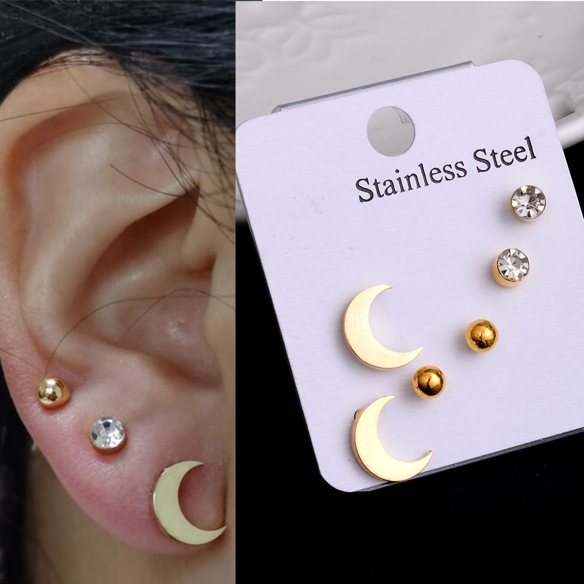 Stainless Steel Earrings Small Cute Butterfly Star Moon Heart Stud Earrings Set Punk Piercing Earing Women&#39;s Minimalist Jewelry