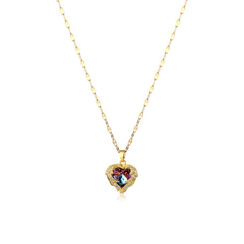 Luxury Zircon Crystal Ocean Heart Pendant Necklace