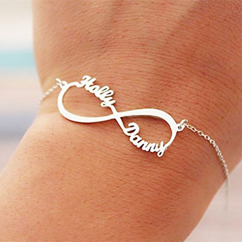 Personalized Customized Infinite Name Gold Stainless Steel Bracelets for Women Custom Name Charm Nameplate Bracelet Jewelry