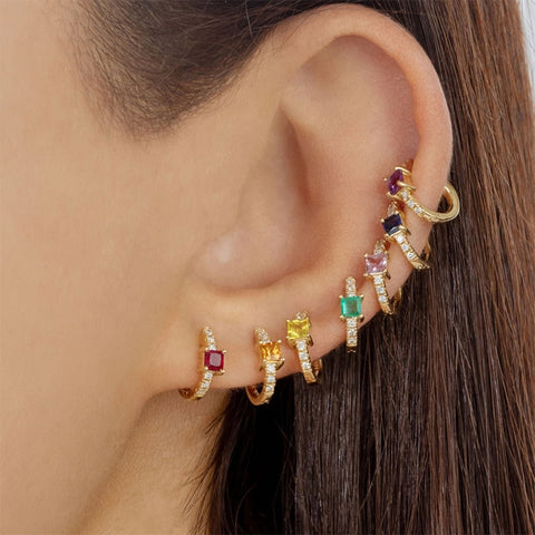 Women Green color Zircon Small Hoop Earrings