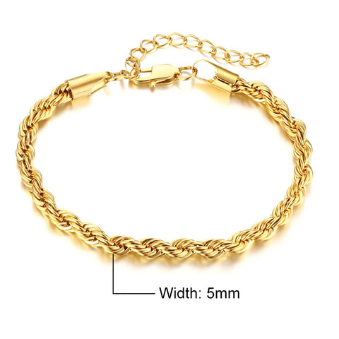 Vnox Charming Flash Twisted Rope Chain Bracelets for Women Lady, Stainless Steel Wrist Jewelry Length Adjustable