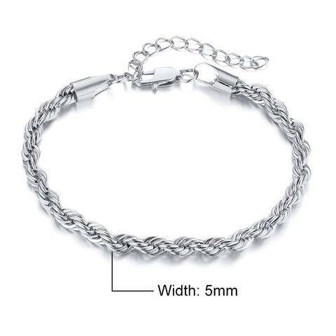 Vnox Charming Flash Twisted Rope Chain Bracelets for Women Lady, Stainless Steel Wrist Jewelry Length Adjustable