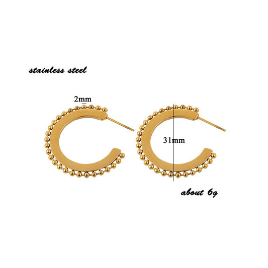 GHIDBK Stainless Steel Small Beads Circle Hoop Earrings for Women Minimalist Geomrtic Earrings Hoops Street Style Round Earring