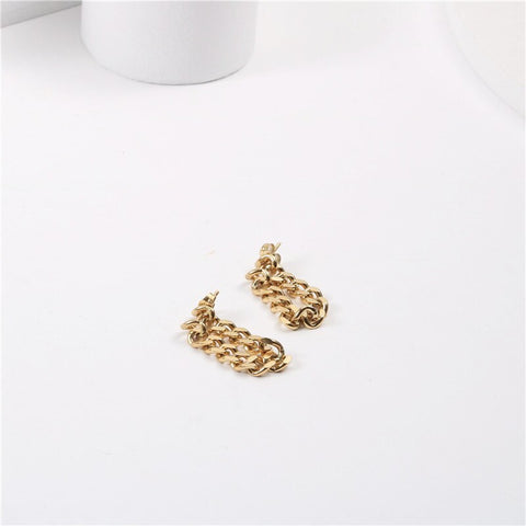 2021 High End PVD Plated Double Chain Earring 2021 Tarnish Free Stainless Steel Jewelry