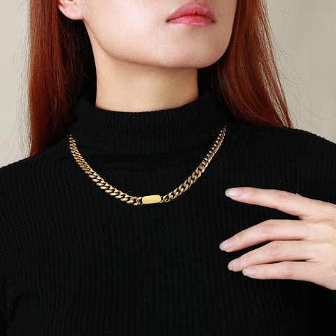 Stainless Steel Bold Curb Chain Necklace Minimal Design Chunky Cuban Link Colloar Women Gifts