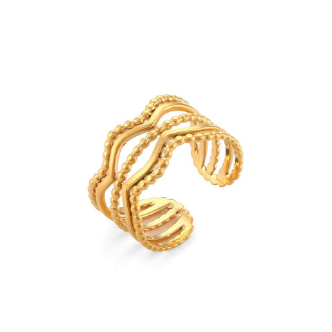 2021 New Hollow Chain Wave Heart Irregular Geometric Tarnish Free Stainless Steel 18K Gold Plated Adjustable Rings For Women