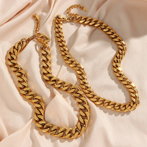 2021 New Trendy Stainless Steel 18K Gold Plated Tarnish Free Chunky Cuban Chain Necklaces For Women Hiphop