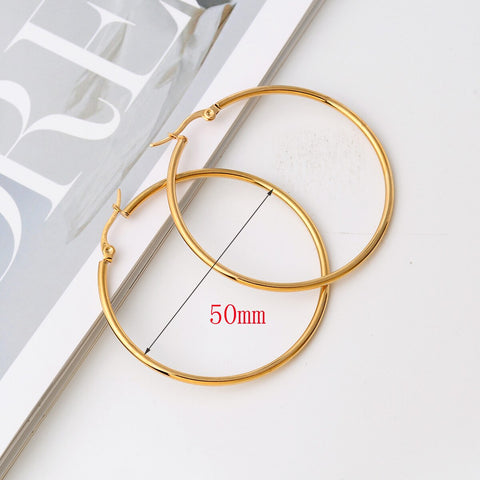 2 Pc New Stainless Steel Hoop Earrings Big Gold Circle Twist Earrings for Women Non Tarnish Accessories Jewelry Girl Party Gift