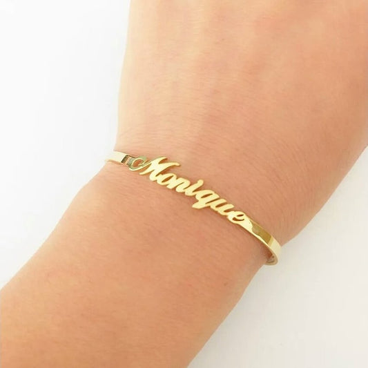 Custom Name Bracelets Bangles Gold Bangle Personalized Name Bangle Stainless Steel Adjustable Nameplate Kids Bangle Bijoux Femme