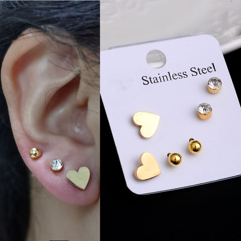 Stainless Steel Earrings Small Cute Butterfly Star Moon Heart Stud Earrings Set Punk Piercing Earing Women&#39;s Minimalist Jewelry