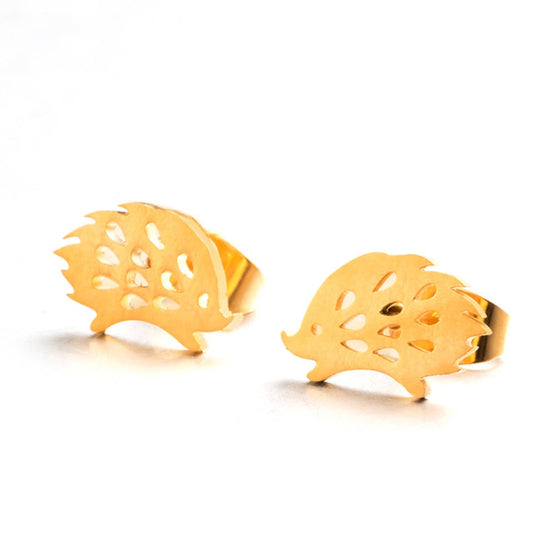 Cute Animal Ear Studs Fashion Mini Stainless Steel Golden Sliver color Hedgehog Stud Earrings For Women Girl Simple jewelry 2019