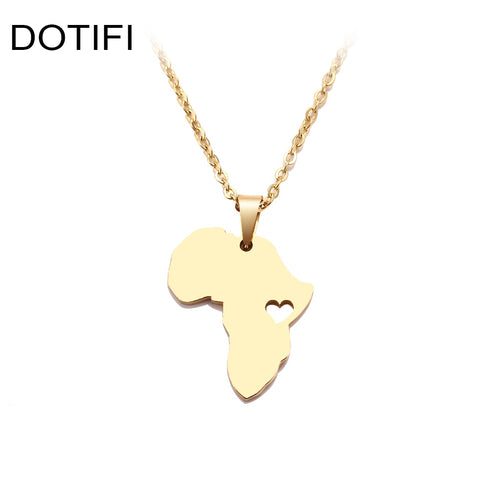 DOTIFI  Stainless Steel Necklace For Women Man Africa Map Gold And Silver Color Pendant Necklace Engagement Jewelry