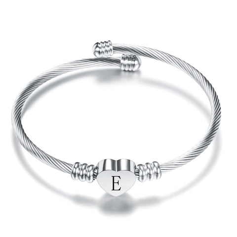 ZORCVENS Silver Color Stainless Steel Heart Bracelet Bangle With Letter Fashion Initial Alphabet Charms Bracelets For Women