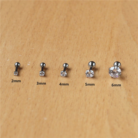 2pcs 316l Stainless Steel Screw-back Zircon Stud Earrings 2mm to 8mm Classical Style No Fade Allergy Free