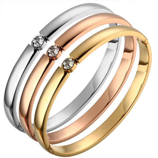 CZ Rose Gold Color Bangles Bracelets for Woman Stainless Steel Cuff Bracelet Wristband Luxury Brand Jewellery Wedding Gift