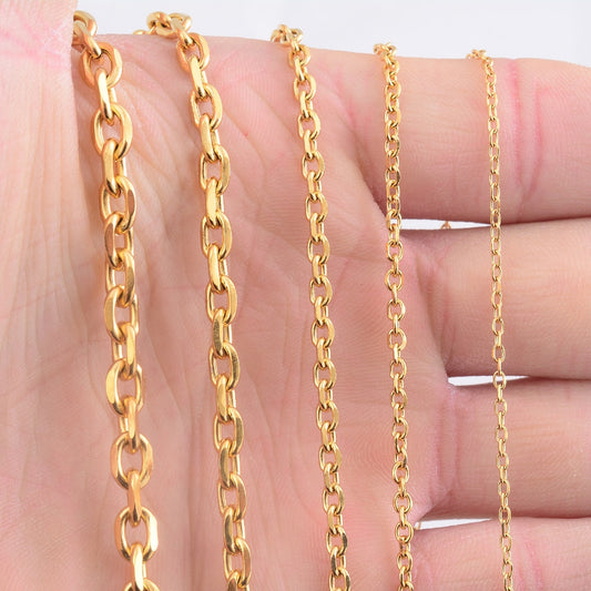1.6/2.4/3/4/5mm Mens and Women Cuban Chain Fashion Gold Tone Stainless Steel Oval Necklace Top quality Fashion Jewelry